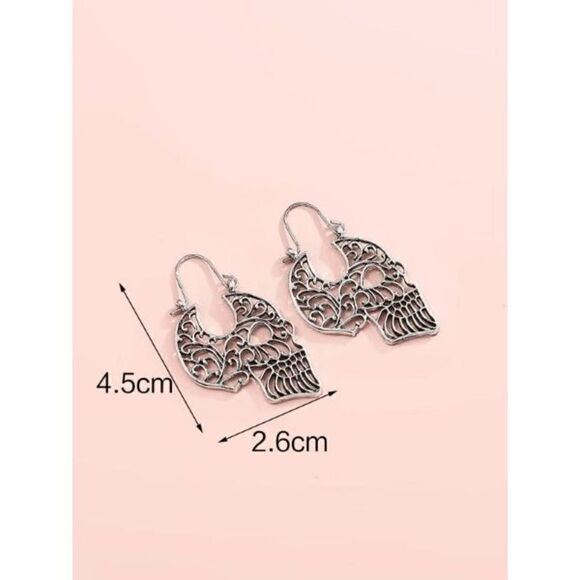 SILVER HOLLOW FILIGREE SKULL DESIGN EARRINGS - Picture 2 of 4